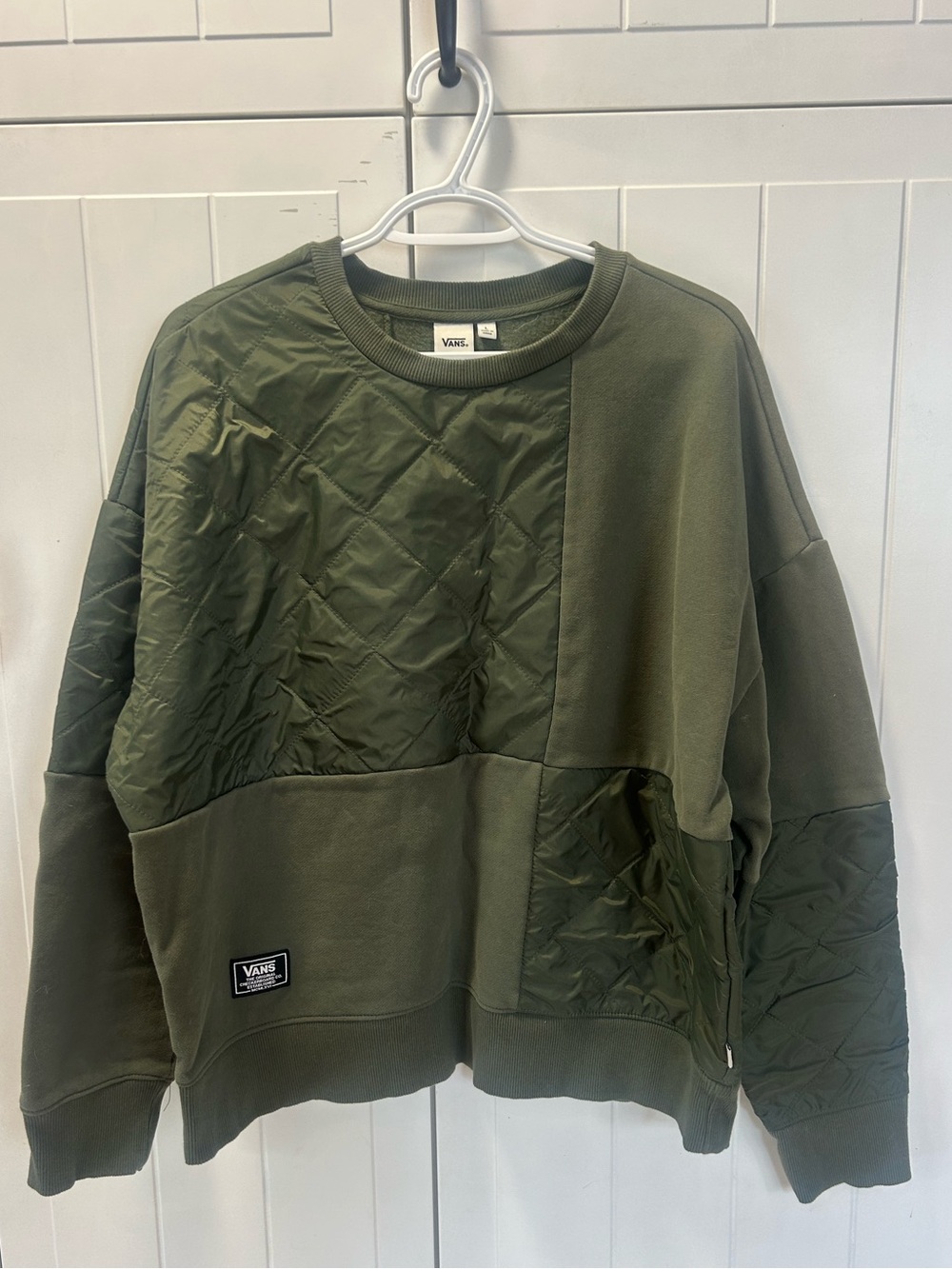 Vans Men’s Olive Quilted Patchwork Crewneck Sweater